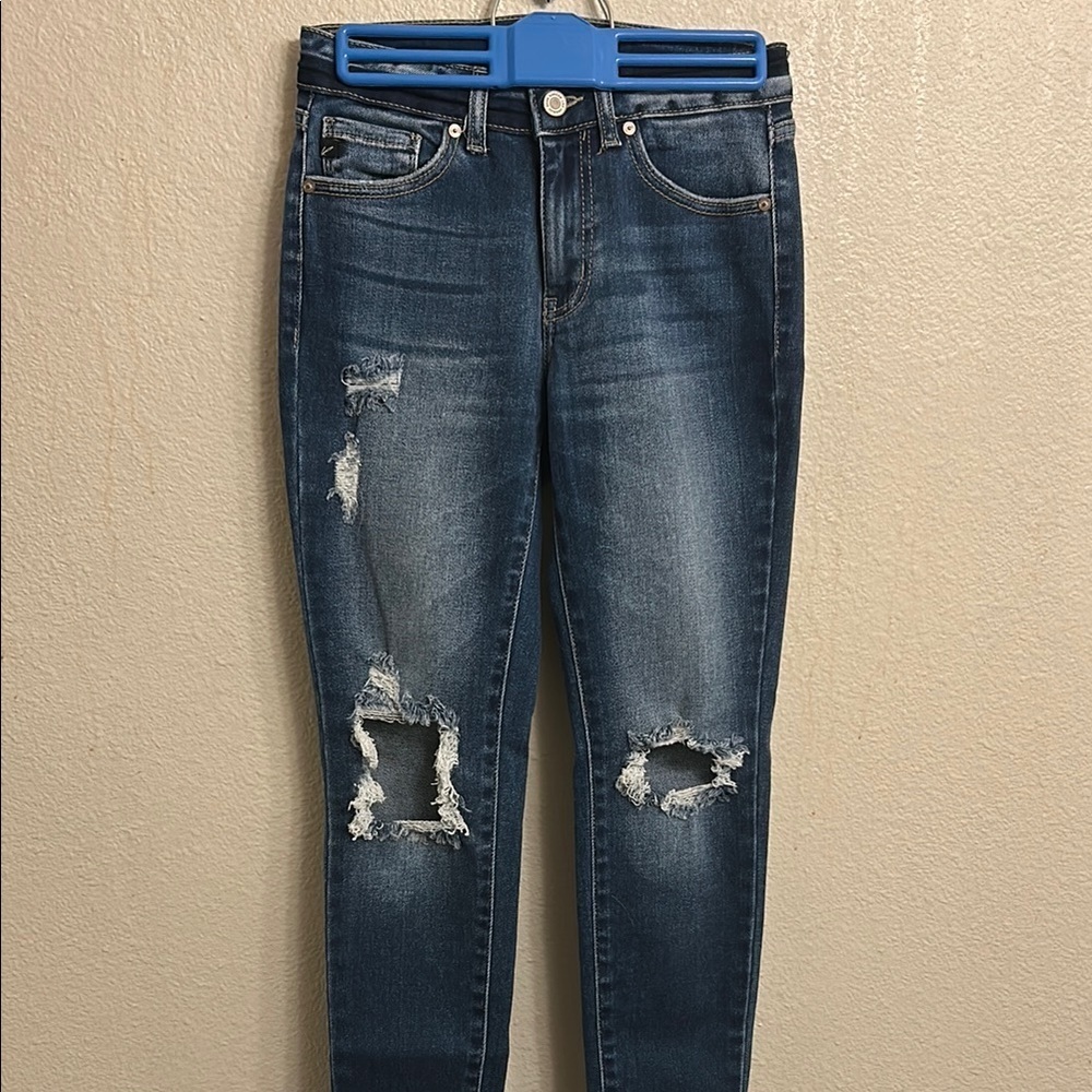 KanCan Women Distressed Dark Wash Straight Leg Jeans Size 3/25